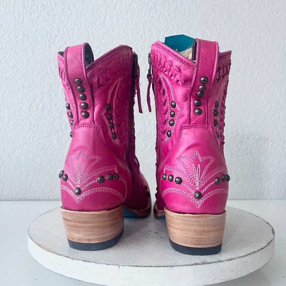 Lane COSSETTE Womens Cowboy Booties Pink Western Short Ankle Boots Snip Toe 6.5 - Picture 3 of 11